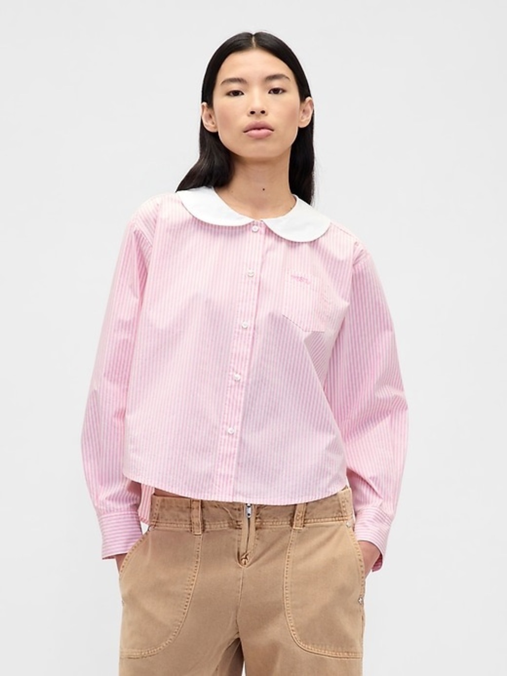 Sandy Liang x Gap Pink Striped Peter Pan Collar Shirt Top